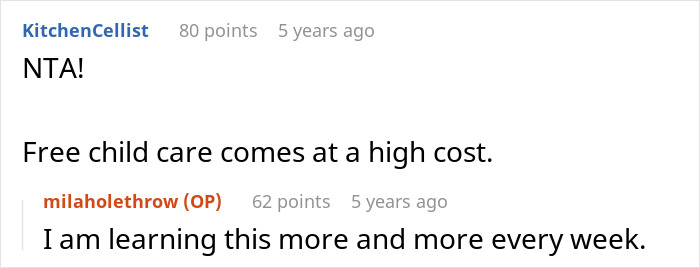 Comment discussing high cost of childcare and MIL boundary issues