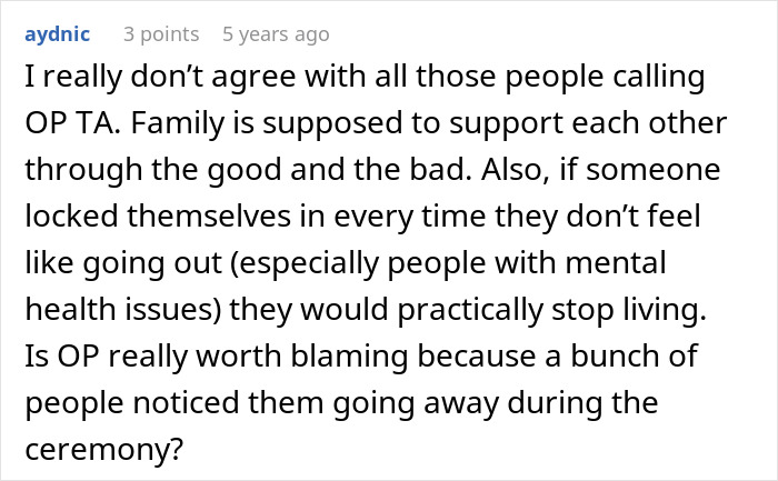 Comment defending family support during panic attacks at wedding Comment defending family support during panic attacks at wedding