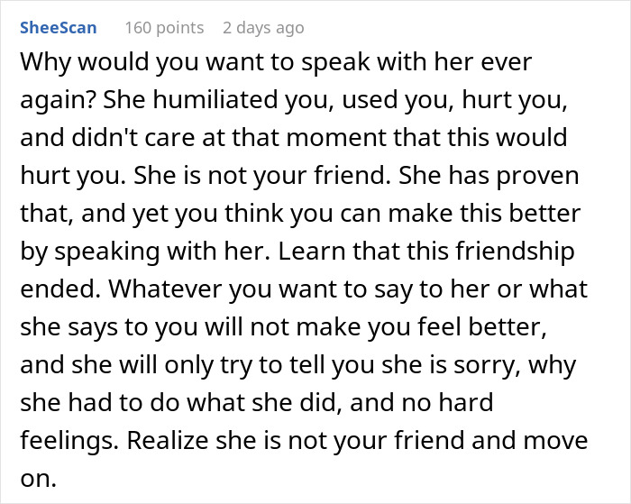Encouragement to move on from a hurtful MOH friendship