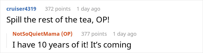Discussion about a husband's mom having a breakdown over not moving in, with a user asking for the full story.