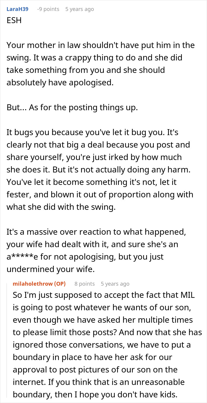 Exchanges on MIL ignoring parental rules while babysitting