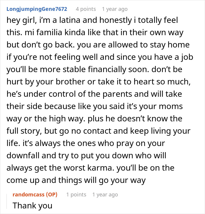 A woman asked to leave home after refusing to follow one rule receives advice about family and staying home.