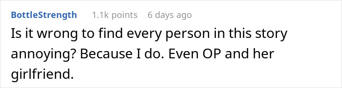 Comment expressing annoyance at every person in the story Comment expressing annoyance at every person in the story