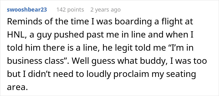 A Reddit comment from swooshbear23 about a physical altercation at the airport, involving a woman entering the wrong line. A Reddit comment from swooshbear23 about a physical altercation at the airport, involving a woman entering the wrong line.