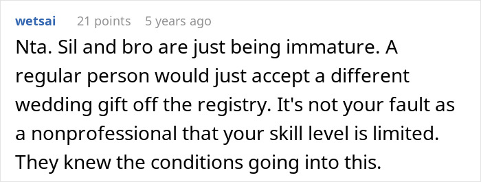 Comment calling SIL and brother immature about wedding dress request