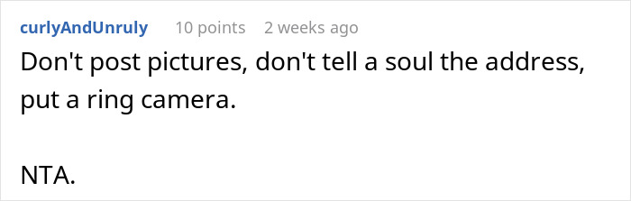 A comment suggests not sharing the new home's address or pictures, and installing a ring camera.