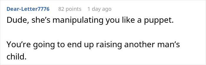 A comment warns a guy about manipulation in an open marriage, cautioning about raising another man's child. A comment warns a guy about manipulation in an open marriage, cautioning about raising another man's child.