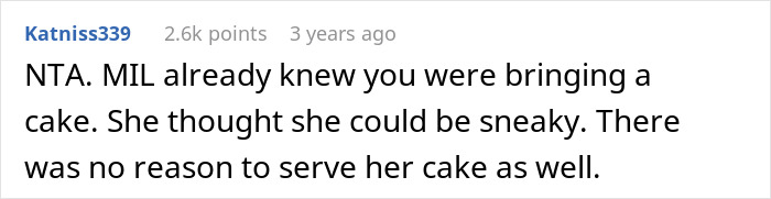Comment saying MIL knew about the cake and was being sneaky at son's birthday