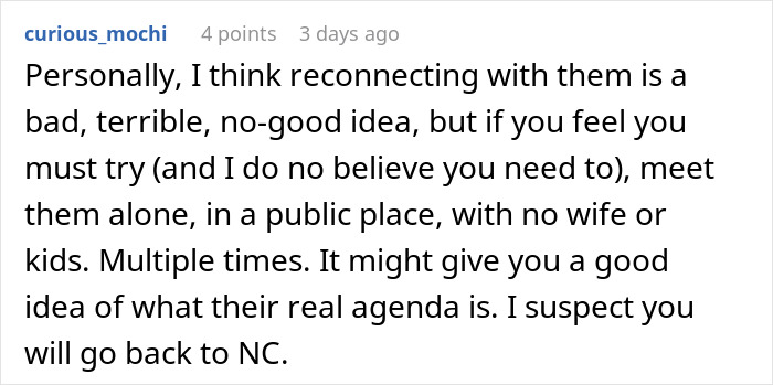 Comment suggesting meeting parents alone to understand agenda Comment suggesting meeting parents alone to understand agenda