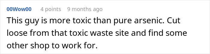 Comment describing boss as toxic and advising to leave Comment describing boss as toxic and advising to leave