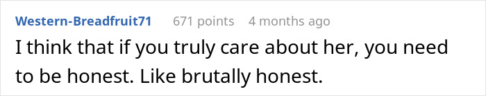 Comment emphasizing the need for brutal honesty about wedding issues Comment emphasizing the need for brutal honesty about wedding issues