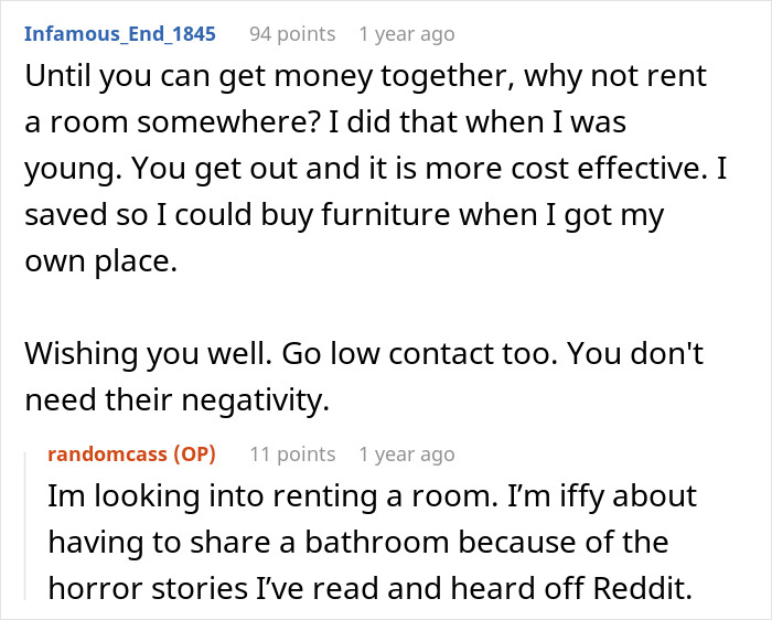 A woman leaving home for refusing to follow a rule and looking into renting a room.
