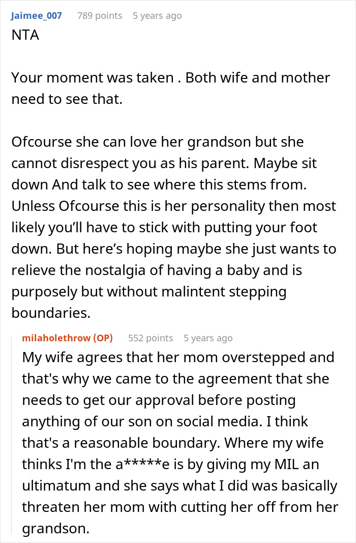 User comments on MIL overstepping parenting boundaries during babysitting
