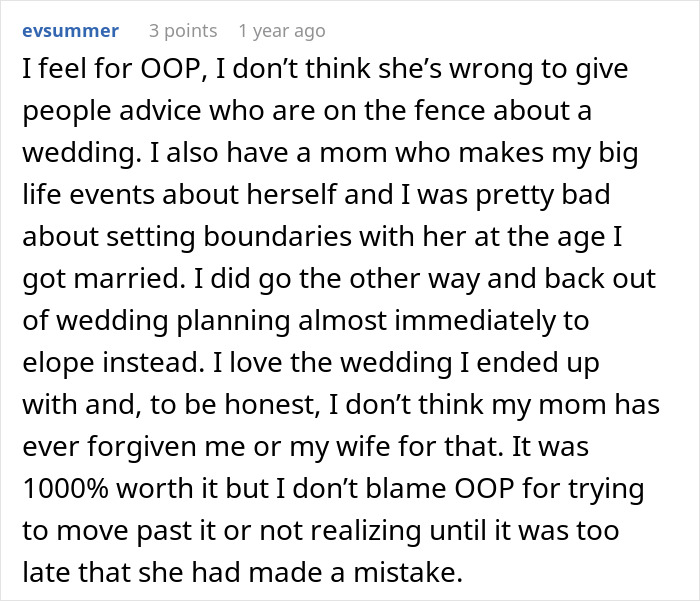 Comment about setting boundaries and choosing to elope for a wedding Comment about setting boundaries and choosing to elope for a wedding