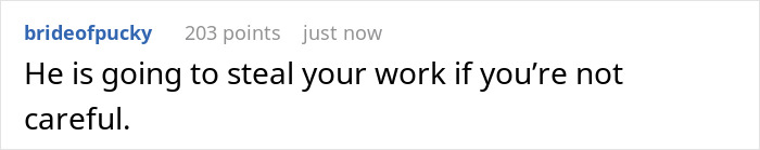 A Reddit comment saying the boyfriend will steal the author GF's book work if she is not careful.