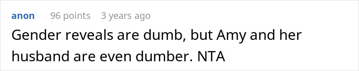 Comment calling gender reveals dumb and criticizing Amy and her husband Comment calling gender reveals dumb and criticizing Amy and her husband