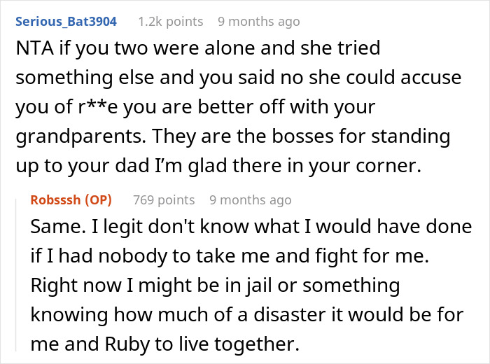 An online comment suggesting the 17-year-old teen is better off with their grandparents to escape harassment.