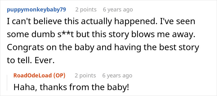 Reddit comment expressing shock and congratulations to the pregnant woman working in a pub, referencing religious fanatics.