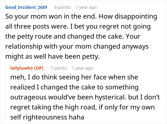 Online comment reflecting on bride's relationship with mom and wedding cake decision Online comment reflecting on bride's relationship with mom and wedding cake decision