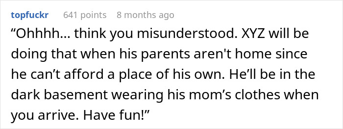 Screenshot of a Reddit comment detailing how to embarrass an ex for breaking up with a woman by revealing his living situation.