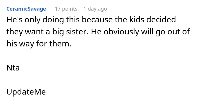 A comment suggesting the father replaced his daughter because stepkids wanted a big sister, getting a harsh response. A comment suggesting the father replaced his daughter because stepkids wanted a big sister, getting a harsh response.