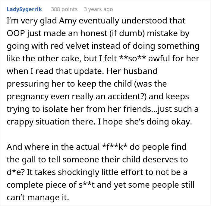 Comment expressing sympathy for Amy and issues around gender reveal cake and pregnancy Comment expressing sympathy for Amy and issues around gender reveal cake and pregnancy