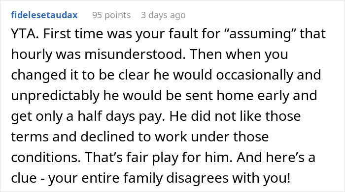 Comment on misunderstanding hourly pay for babysitting causing family disagreement Comment on misunderstanding hourly pay for babysitting causing family disagreement