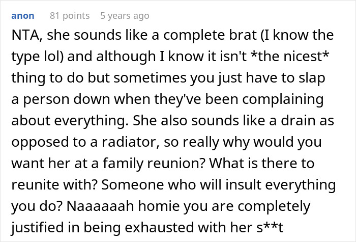 Offended woman reacts to cousin's poor comment Offended woman reacts to cousin's poor comment