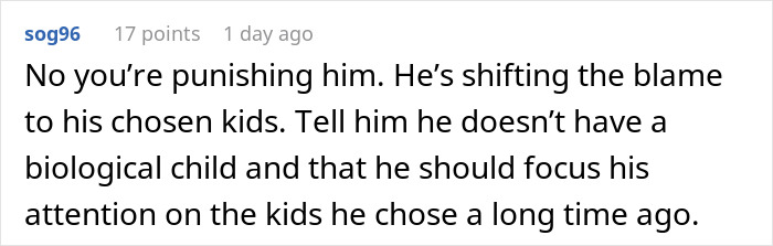 A comment arguing the father replaced his daughter, is shifting blame, and should focus on his chosen stepkids. A comment arguing the father replaced his daughter, is shifting blame, and should focus on his chosen stepkids.