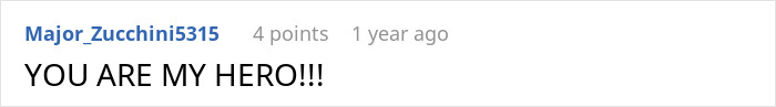 A comment stating You ARE MY HERO!!! for the bride's action at the son's wedding.