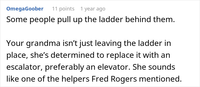 Comment about grandma replacing ladder with escalator in right-wing pharmacies context Comment about grandma replacing ladder with escalator in right-wing pharmacies context