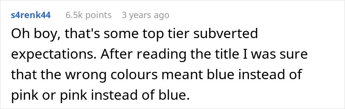 Reddit comment about subverted expectations in gender reveal cake colors Reddit comment about subverted expectations in gender reveal cake colors
