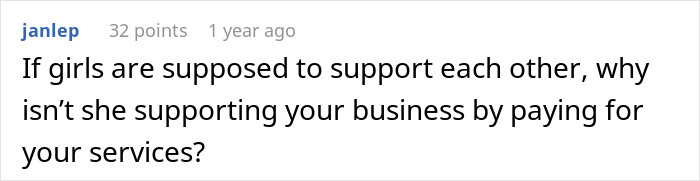 User questions why women don't support each other's business by paying for services