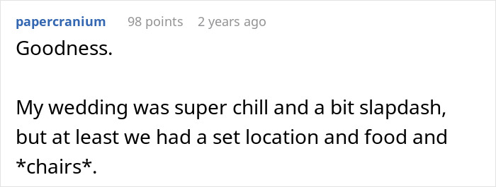 Guest comparing unique wedding to chill, slapdash event Guest comparing unique wedding to chill, slapdash event