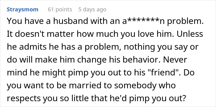 Comment about husband's serious problem affecting marriage and respect Comment about husband's serious problem affecting marriage and respect