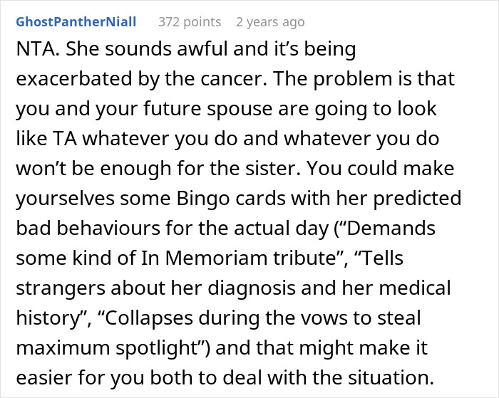Couple Gets Annoyed That SIL With Cancer Is Taking Away From Their Wedding, It's Way Worse Than That Couple Gets Annoyed That SIL With Cancer Is Taking Away From Their Wedding, It's Way Worse Than That