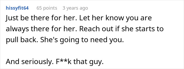 A comment advising to support the bride and condemn the groom for making the wedding about him.