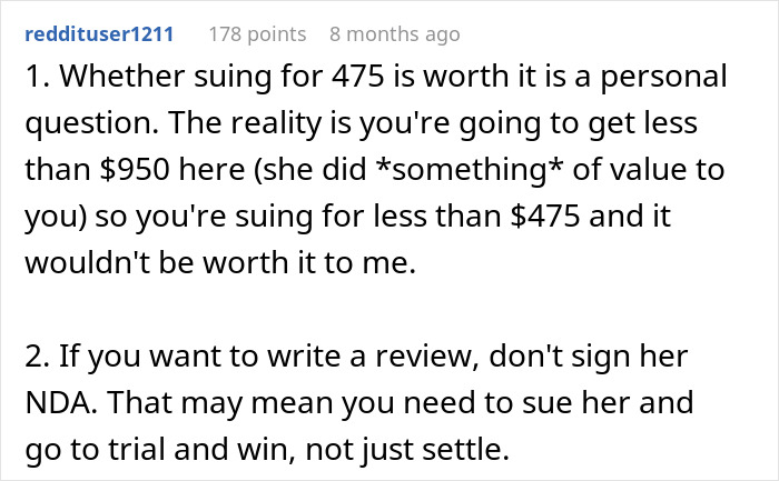 Advice on suing and reviewing wedding coordinator under NDA