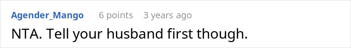 Comment saying tell your husband first about the cake situation