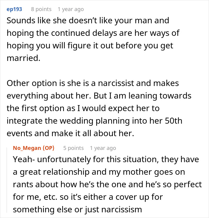 A Mom wants a whole year to celebrate her birthday and tells her daughter her wedding can wait, detailed in an online comment. A Mom wants a whole year to celebrate her birthday and tells her daughter her wedding can wait, detailed in an online comment.