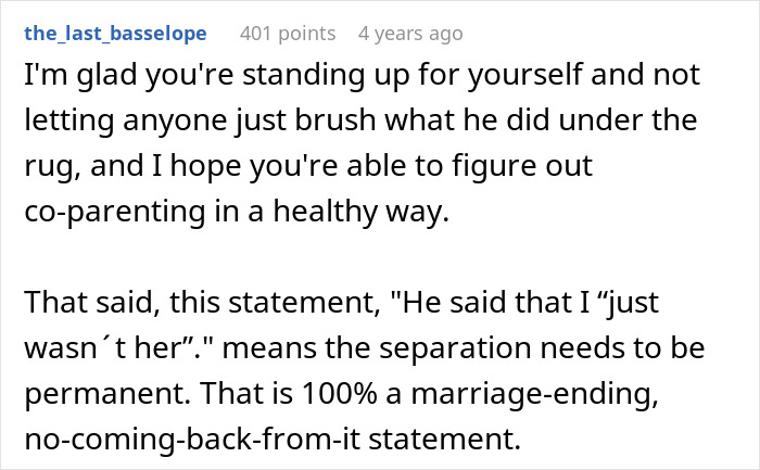 A screenshot of a comment about a pregnant woman asking for divorce after her husband starts grieving his late ex. A screenshot of a comment about a pregnant woman asking for divorce after her husband starts grieving his late ex.