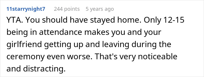 Comment stating staying home would avoid disruption during wedding panic attack Comment stating staying home would avoid disruption during wedding panic attack
