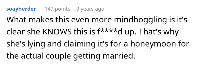 A comment on a Woman&rsquo;s Drunken Tantrum Over A Honeymoon Trip, highlighting she knows her actions are wrong.