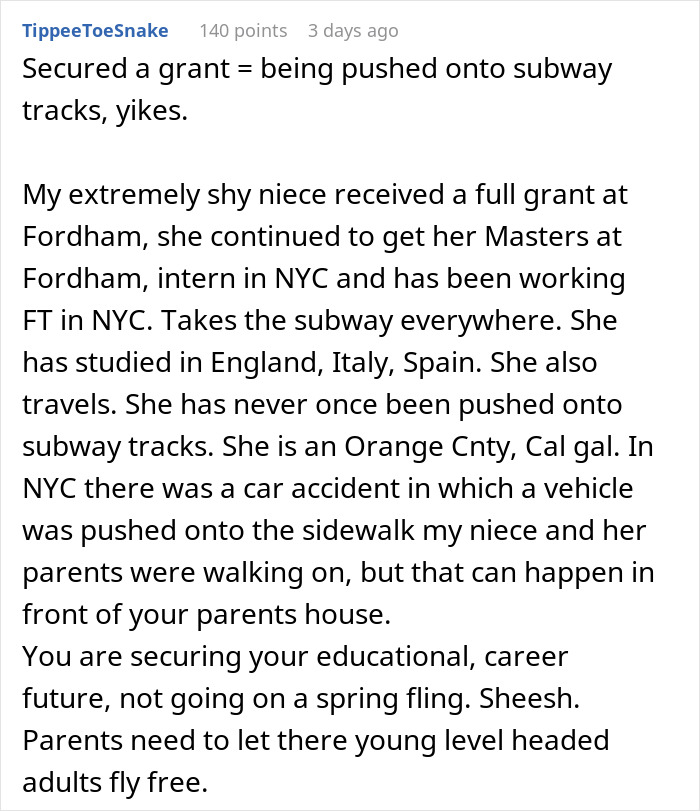 20YO Gets $4K Grant To Go On NYC Research Trip, Worried Parents Threaten To Cut Her Off 20YO Gets $4K Grant To Go On NYC Research Trip, Worried Parents Threaten To Cut Her Off