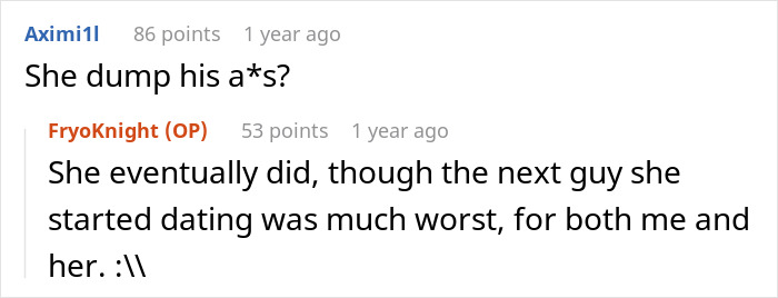 Reddit comments discussing the mom's boyfriend and his regret after testing kid's food issue.