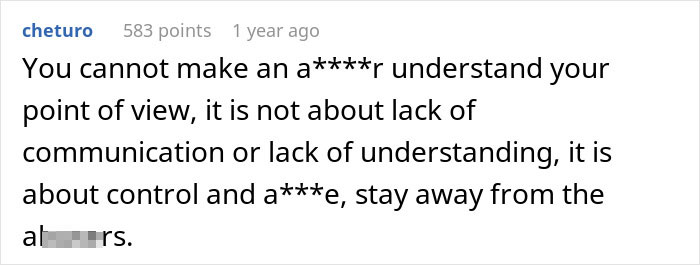 A screenshot of a comment about control, relating to a mom tricking her daughter into eating gluten free food.