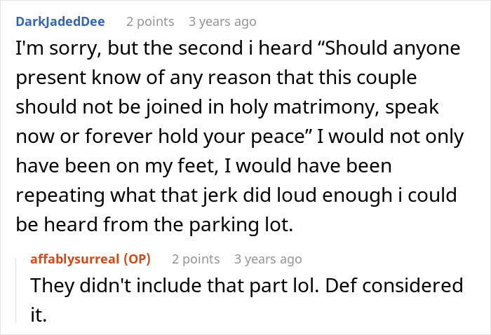 A comment section discussion about a groom making his wedding about himself and his friends.