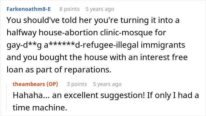 A humorous comment about how to respond to a Karen who showed up to a stranger's home, saying her son deserves it more. A humorous comment about how to respond to a Karen who showed up to a stranger's home, saying her son deserves it more.
