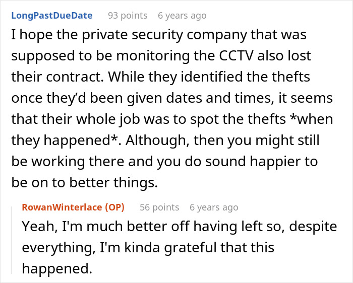 LongPastDueDate comment on guy unjustly fired, exposing thieves, and company takedown. Grateful for being on to better things.