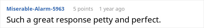 A comment praising the bride's response to her MIL wearing white at the son's wedding.